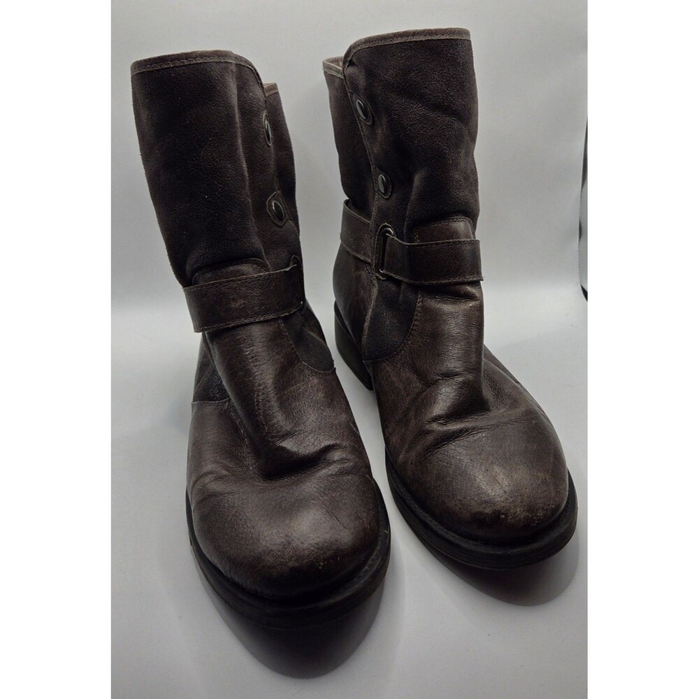Baretraps Shakira Boots Womens 9.5 Brown Leather Suede Moto Slouchy Buckle Boho